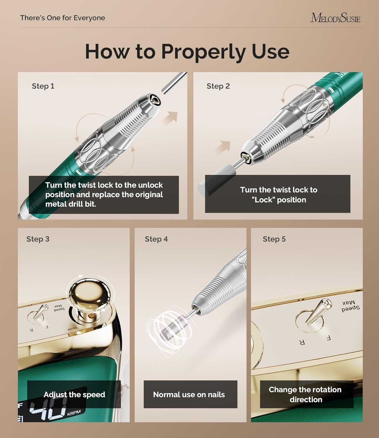image:imageMelodySusie Professional ClipOn Rechargeable Nail Drill with Premium MotorMB450C 40000RPM VintageStyle EFile with Max Torque and Extended Lifespan for All Manicure Shaping Gel Removal amp Salon Use