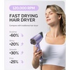image:imageMelodySusie Compact Hair Dryer for Women120000RPM 1600W High Speed Fast Drying 3 HeatStepless Speed Ionic Blow Dryer for WomenHomePurple