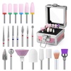 image:imageMelodySusie 21pcs Nail Drill Bit Set Professional 332 Ceramic Diamond Carbide Acrylic Gel Nail Art Tool Kit Cuticle Remover Bit for Acrylic Gel Dip Powder Nail Manicure Pedicure Salon Home21Pcs Pink Bits with 25Hole Box