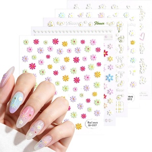 image:imageMelodySusie 5D Embossed Nail Art Stickers 5 Sheets Different Patterns SelfAdhesive 3D5D Nail Decals Nail Stickers for Women Girls DIY Manicure DecorationsFresh French Style