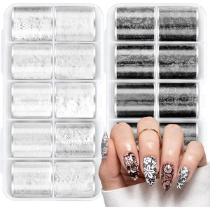 image:imageMelodySusie Lace Nail Foil 30 Rolls 10 Black Lace 10 White Lace 10 Flower Nail Transfer Foil 1m Per Roll Holographic Nail Art Stickers Decals for DIY Acrylic Nails Manicure Decoration20 Black  White