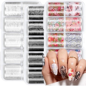 image:imageMelodySusie Lace Nail Foil 30 Rolls 10 Black Lace 10 White Lace 10 Flower Nail Transfer Foil 1m Per Roll Holographic Nail Art Stickers Decals for DIY Acrylic Nails Manicure Decoration30