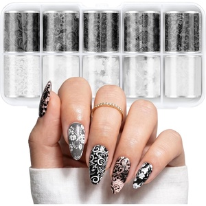 image:imageMelodySusie Lace Nail Foil 30 Rolls 10 Black Lace 10 White Lace 10 Flower Nail Transfer Foil 1m Per Roll Holographic Nail Art Stickers Decals for DIY Acrylic Nails Manicure Decoration10