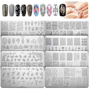 image:imageMelodySusie 8ML Bronze Gold Gel Liner Nail Art Polish Mirror Chrome 3D Effectfor Line and Patterns of PaintingFrench Nail TipsDIY Manicure Pedicure for Home DIY Salon Use8PCS Stamping Plates Silver