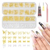 image:imageMelodySusie 3D Nail Charms and Gems 2 Acrylic Boxes Bowknot Golden Silver Alloy Butterfly Bow Nail Art Studs With Tweezer for Y2K Manicure Nails Design Supplies DIY Crafts DecorationGold  Silver