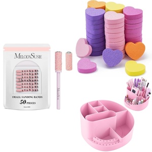 image:imageMelodySusie 50 Pcs Nail Drill Bits Small Sanding Bands with 31mm Mandrel Bit and Nail Art Tools Storage Box with Heart Shape Mini Nail Buffer Block