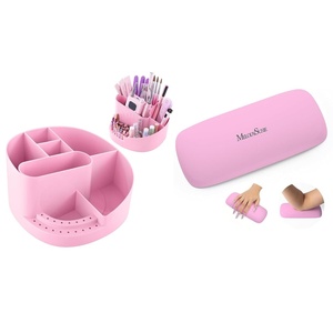 image:imageMelodySusie Portable Manicure Hand Rest Pink and Nail Art Tools Storage Box with 18 Holes amp 7 Compartments