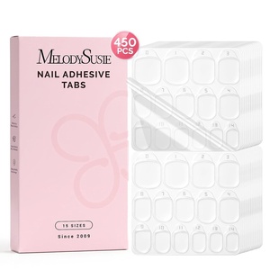image:imageMelodySusie 450Pcs Strong Hold Nail Adhesive Tabs for Press On Nails  15 Sheets 15 Sizes 03mm Ultra Thin Waterproof Breathable DoubleSided Jelly Nail Glue Stickers Daily Wear and Gentle Removal15 sheets