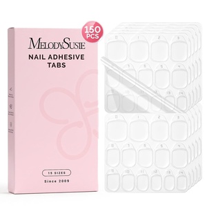image:imageMelodySusie 450Pcs Strong Hold Nail Adhesive Tabs for Press On Nails  15 Sheets 15 Sizes 03mm Ultra Thin Waterproof Breathable DoubleSided Jelly Nail Glue Stickers Daily Wear and Gentle Removal5 sheets