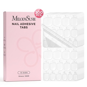 image:imageMelodySusie 450Pcs Strong Hold Nail Adhesive Tabs for Press On Nails  15 Sheets 15 Sizes 03mm Ultra Thin Waterproof Breathable DoubleSided Jelly Nail Glue Stickers Daily Wear and Gentle Removal10 sheets