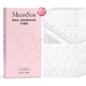 image:imageMelodySusie Nail Adhesive Tabs for Press On Nails 600Pcs 20 Sheets  15 Sizes 03mm Ultra Thin Waterproof Breathable DoubleSided Jelly Stickers Daily Wear and Gentle Removal